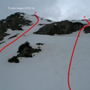 Dvě možné sjezdové trasy z Čvorov bogazu