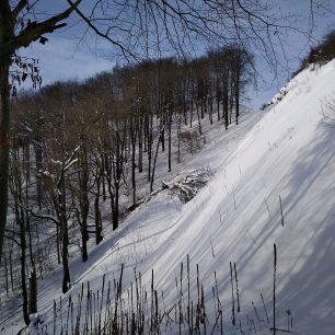 Podle barevných sklonů v mapy.cz nedosahuje tento svah ani třiceti stupňů, což je trochu rozporuplné