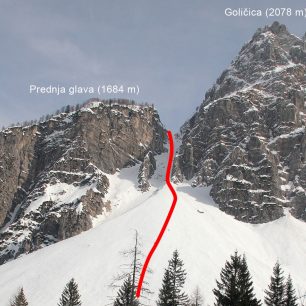 Výstupová a sjezdová trasa z Grapy mezi Prednjou glavou a Goličicí