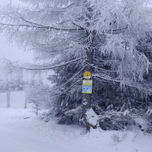 Označení skialp trasy a mapka u vrcholu Pramenáč