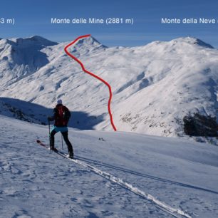 Výstupová a základní sjezdová trasa z Monte delle Mine (2881 m)