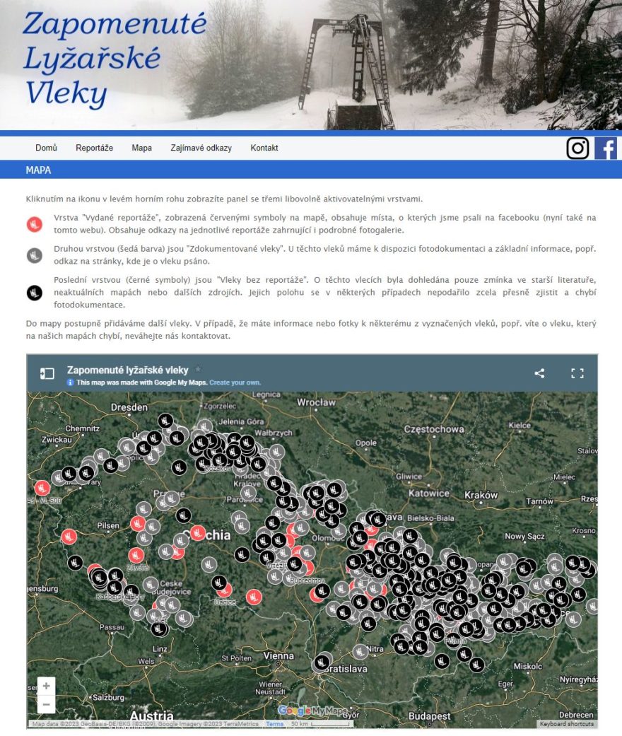 Přehledná mapa Zapomenuté lyžařské vleky