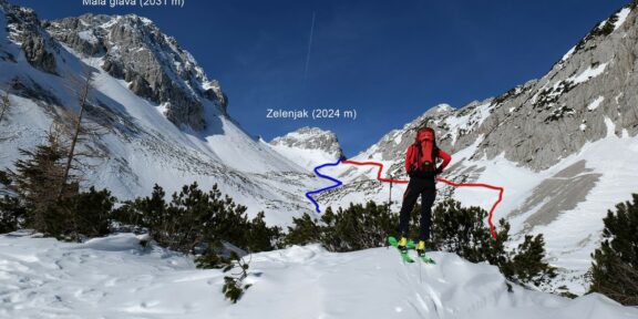 Žleb (1912 m) – na skialpech do sedla mezi vrcholy Zelenjak a Palec v Karavankách
