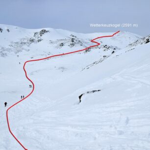 Červeně výstupová stopa na Wetterkreuzkogel (2591 m)