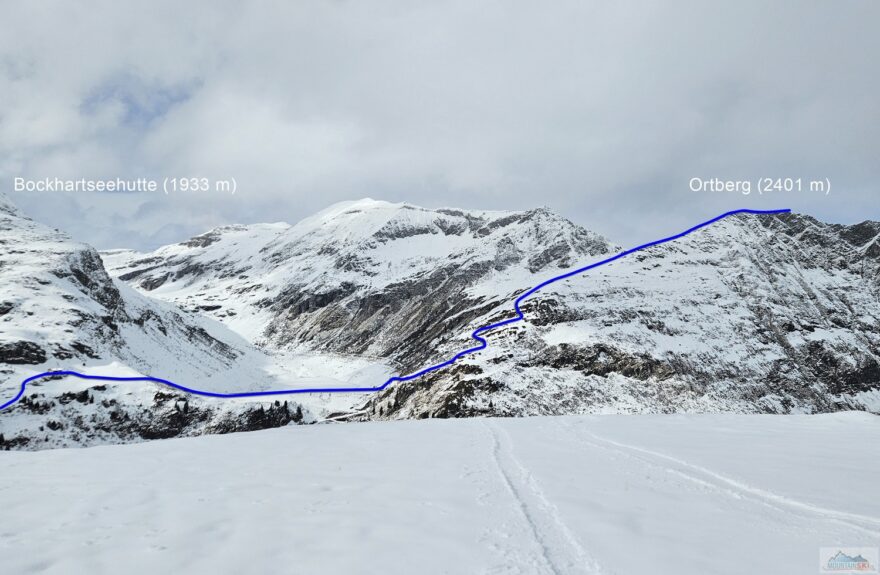 Výstup na Ortberg (2401 m) z pohledu kus nad mezistanicí Sportgastein