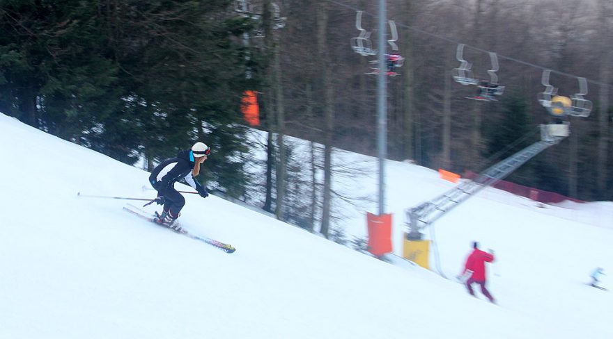 Na červené sjezdovce... na začátku ledna se tady jel Světový pohár žen ve slalomu speciál