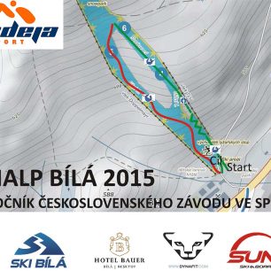 Mapa tratě 1. ročníku československého skialpinistickéoh sprintu Bílá