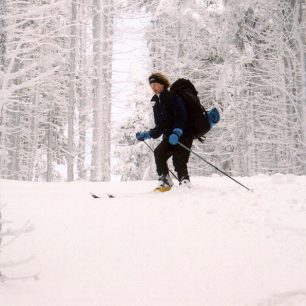 Lesní sjezd na Lysé hoře po předcházejícím sněžení