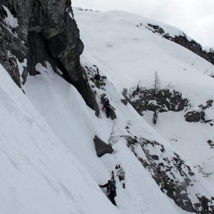 Začátek lezecké vložky - nejobtížnější část výstupu