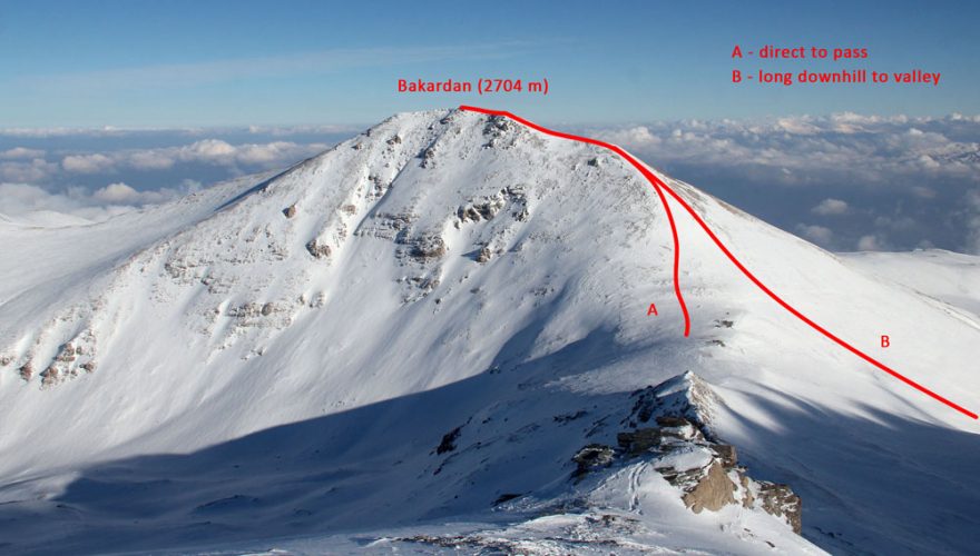 Dvě varianty sjezdu z vrcholu Bakardan (2704 m) v Makedonii
