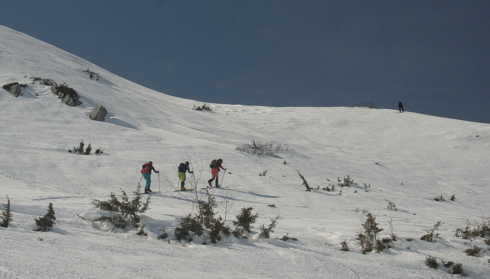 Skialpinisté stoupají na Govedarnik