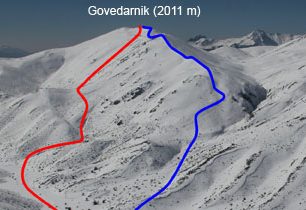 Govedarnik (2011 m) – tři sjezdy a tři výstupy na skialpech u Mavrova