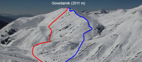 Govedarnik (2011 m) – tři sjezdy a tři výstupy na skialpech u Mavrova