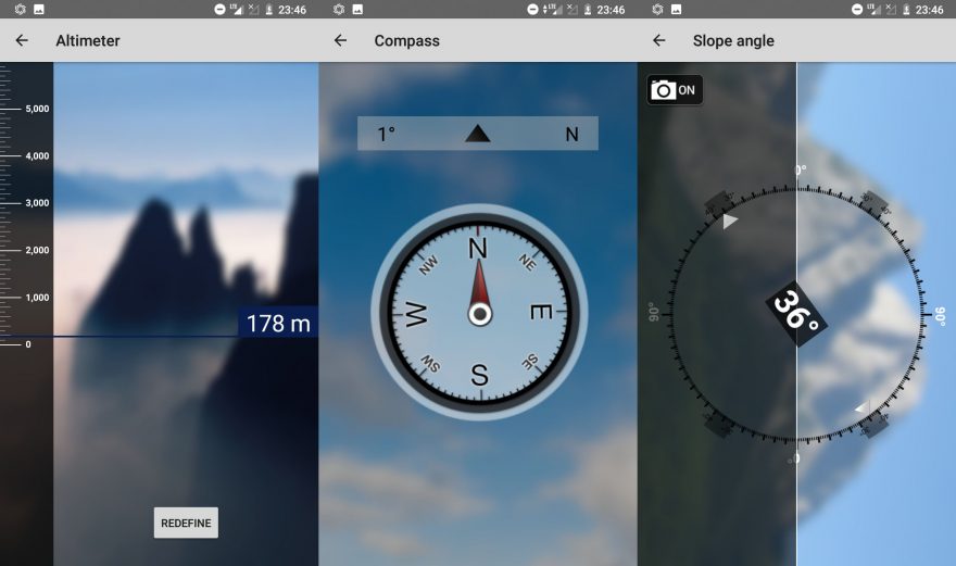 Výškoměr, kompas a sklonoměr v aplikaci Ortovoxu